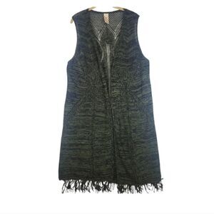 Faded Glory Green Knit Open Fringe Sleeveless Cardigan Size 1x-2X(16W-20W)